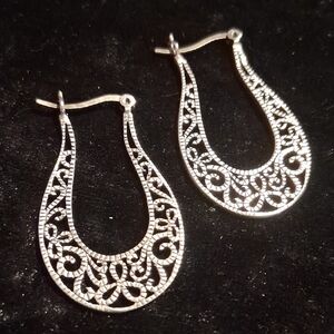 Vintage 925 Sterling Silver Filigree Hoop Earrings